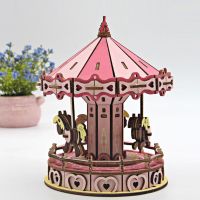 ONECEW Model Toy Children Educational Kids DIY Handmade Building Model Toys Wooden Building Model Night Market Model Carousel Model 3D Stereo Puzzle