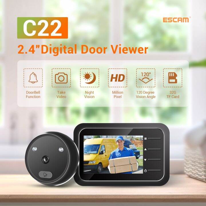 escam-c22-2-4หน้าจอขนาดนิ้วเครื่องดูประตูดิจิตอลสนับสนุนการมองเห็นได้ในเวลากลางคืนบัตร-tf-ถ่ายภาพและวิดีโอ