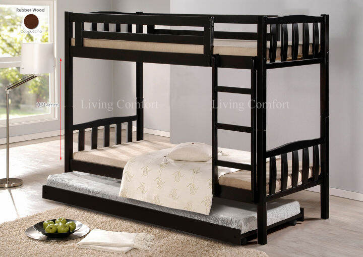 DOUBLE DECKER THICK BASE SINGLE SIZE BUNK BED SOLID WOODEN FRAME ...