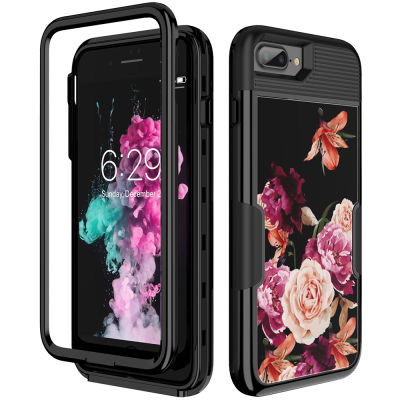 เคสไอโฟน 8 พลัส,เคสไอโฟน 7 พลัส,เคสไอโฟน 6 เอสพลัส,หญิงสาวดอกไม้ดอกไม้หนักกันกระแทกพลาสติกแข็ง + ซิลิโคนไฮบริดเคสสำหรับ iPhone 8/ iPhone 7/iPhone 6 วินาที 6