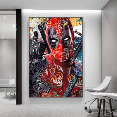 Funny Abstract Graffiti Deadpool ภาพวาดผ้าใบ-โปสเตอร์ซูเปอร์ฮีโร่และพิมพ์ผนังศิลปะสำหรับห้องนั่งเล่นตกแต่งผนัง-Cuadros