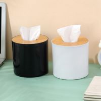Toilet Paper Box Wooden Cover Round Tissue Box Solid Color Napkin Holder Case Simple Stylish Home Tissue Paper Dispenser