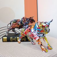 Vilead Graffiti Charging Bull Statue Resin Miami Animal Feng Shui Art Modern Sculpture Home Room Decoration Office Figurine Gift