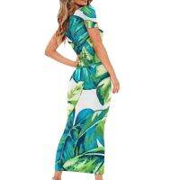 Tropical Leaves ชุดผู้หญิงกล้วยและ Monstera แฟชั่น Bodycon ชุดแขนสั้น R Maxi ชุดพิมพ์ขนาดใหญ่ Vestido