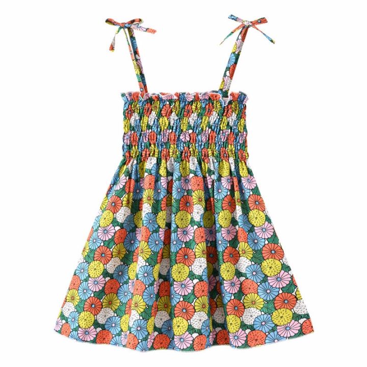 jeansame-dress-สาวทารกฤดูร้อนชุดพิมพ์ลายดอกไม้สำหรับเด็ก-camisolebeach-dress