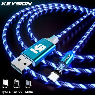 KEYSION สายแสงที่ไหลแม่เหล็ก,ไมโคร USB LED สำหรับ Samsung ประเภท C Xiaomi สายชาร์จแม่เหล็ก iPhone