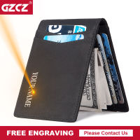 GZCZ Men Cowhide Leather Money Clip Slim Bifold Wallet Cash Holder Fashion Multi-slot Credit Card Holder Male Sollid Money Case