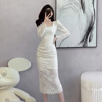 EHN Plus Size Formal Dress for Women Embroidery Lace 3/4 Sleeve Lady Evening  Dress for Wedding