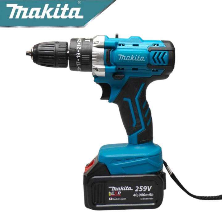 makita-สว่านไร้สาย-259v-3ระบบ-เจาะเหล็ก-เจาะคอนกรีต-ขันน็อตสกรู-เจาะกระแทกได้-พร้อมอุปกรณ์-งานเทียบ