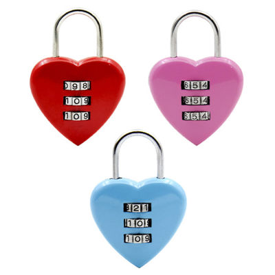 กระเป๋าถือ3 Love น่ารักกุญแจแบบเข้ารหัสล็อกอุปกรณ์ป้องกันกลางแจ้งล็อครูปหัวใจกระเป๋าโลหะ