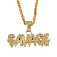 Hip Hop Necklace ss Gold Color Iced Out Chains Micro Pave Cubic Zircon SAVAGE Pendant Necklace Charm for Men Gifts