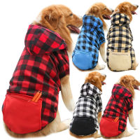 Plaid Big Dog Hoodie Sweatshirt Warm Fleece Clothes Sweaters With Hat And Pocket Sport Dog Clothing Large Dog Coat &amp; Jacket