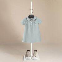 2023 Girls Polo Dresses Summer Short Sleeve Kids Cotton Clothes White Solid Color Children Clothes Baby Girls Casual Dress