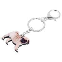 Bonsny Acrylicน่ารักPug Dogพวงกุญแจสัตว์เลี้ยงสัตว์Keyringเครื่องประดับสำหรับผู้หญิงเด็กผู้หญิงอินเทรนด์วันเกิดของขวัญCharmsตกแต่งกระเป๋า