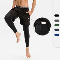 Men Fake 2 in 1 Running Tight Pants Sports Jogging Training Shorts Fitness Basketball Compression Leggings Trousers Custom Logo