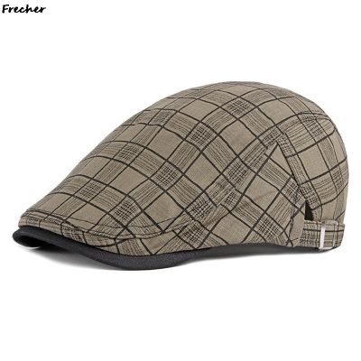 หมวกเบเร่ต์ลายสก็อตย้อนยุคสำหรับผู้ชายหมวกทรงแบนปรับได้หมวก Newsboy สำหรับศิลปินหมวกนักสืบหัวเข็มขัดแบบแฟชั่นสำหรับหมวกช่างสีปาร์ตี้2023