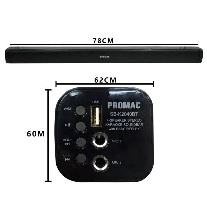 PROMAC SBK2040BT 4Speaker Stereo Karaoke Sound Bar with Bass Reflex
