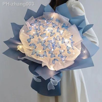 Diy Butterfly Bouquets Handmade Butterfly Flower Material Package Bouquet with Light String Wedding Decor Gift for Girlfriend