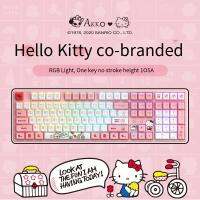 108Key Sanrio Snime Hellokitty คอมพิวเตอร์เดสก์ท็อปการ์ตูนคีย์บอร์ดแบบกลไกออฟฟิศเด็กผู้ชายมีสายแกน TC ของขวัญแป้นพิมพ์ Rgb