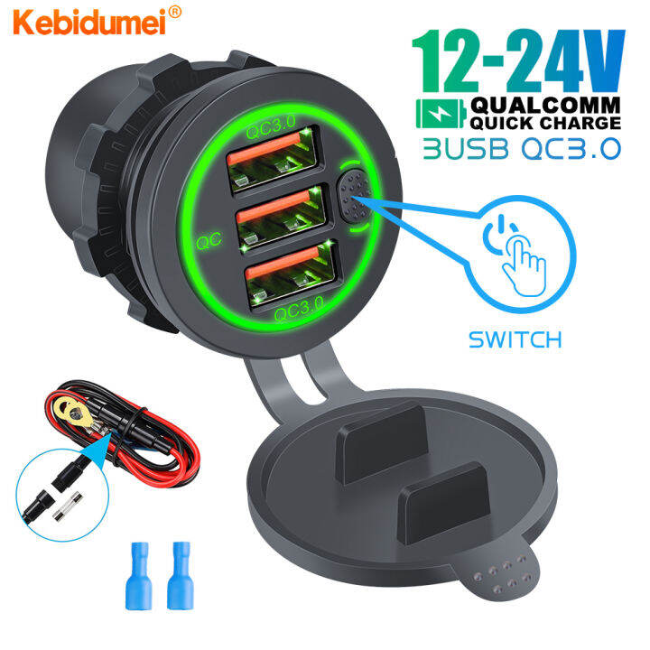 Kebidumei 68W USB QC3.0 Type C PD Triple Outlet Car Quick Charger 12V