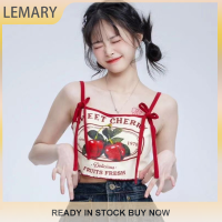 Lemary ยกทรงสตรีพิมพ์ลายเชอร์รี่น่ารักฤดูร้อน,เสื้อกล้ามรัดรูปแขนกุดหวานฮอต