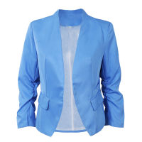 New Chic Basic Solid Color Fashion Women 3/4 Sleeve Pockets None Button Woman Slim Short Suit Jacket - Blue,L