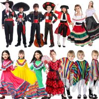Mexican style party clothing for men and women South American national costumes Day of the Dead cultural festival art