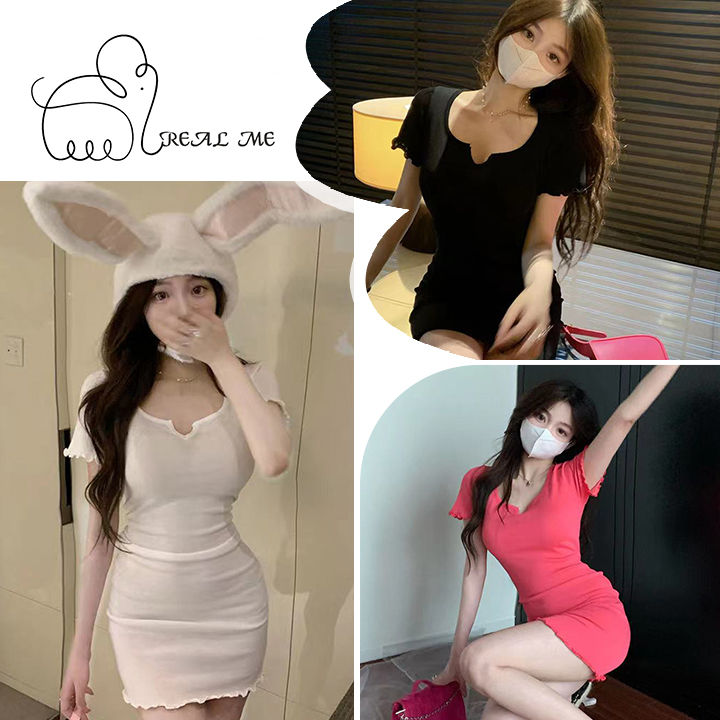 ชุดเดรส-ราคาถูก-mini-dress-แขนสั้น-เดรสแฟชั่นสไตล์ฝรั่งเศษ-เดรสทรงเอ-รัดรูปสุดแซ่บ-ตัวแม่สุดๆ