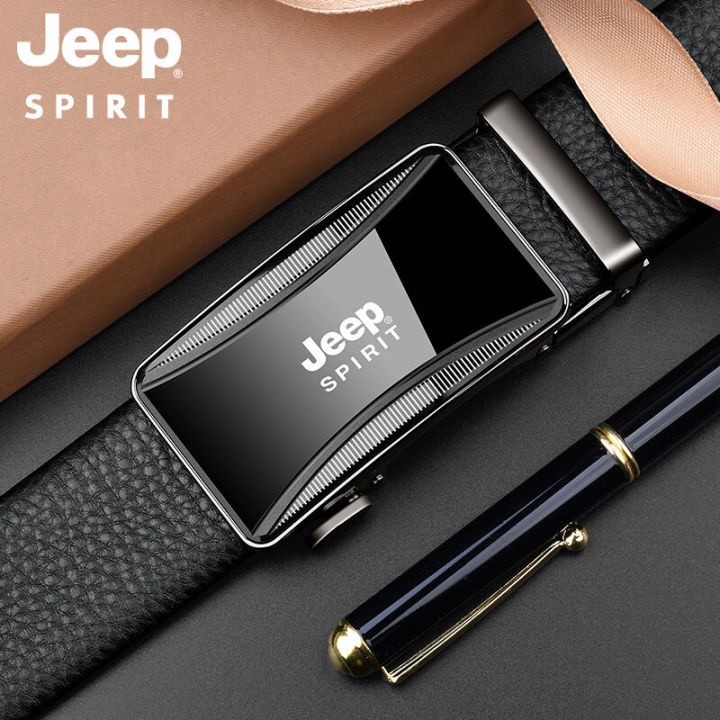 jeep-spirit-เข็มขัดหัวเข็มขัดอัตโนมัติหนังวัวชั้นหนึ่งสำหรับผู้ชายเข็มขัดสีดำแบบปรับได้9339