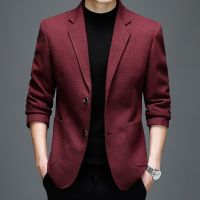 ZZOOI Autumn New Business Mens Blazer Korean Fashion Trend Solid Color Suit Coat Wool Blends High Quality Slim Mens Suit Jacket 4XL