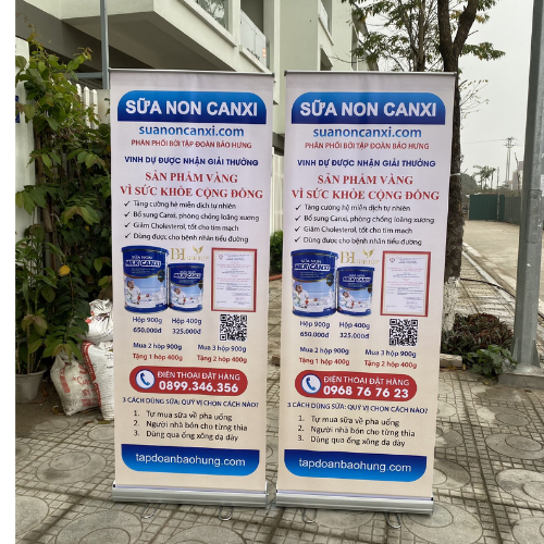 Standee cuốn nhôm cao cấp chân INOX KT 0.6x1.6m - 0.8x2m, treo banner ...
