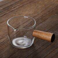 50/75/100/140ml Wood Handle Glass Espresso Measuring Cup Double/Single Mouth Milk Jug Coffee Supplies Clear Kitchen Measure Mug Pipe Fittings Accessor