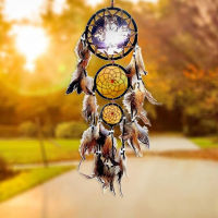 【cw】 Indian Dreamcatcher Wolf Head Oil Painting Dreamcatcher Home Wall Decoration Wall Hanging Decoration Natural Feather Pendant Big Dreamcatcher 【hot】