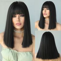 NAMM Natural Long Straight Synthetic Black Wigs with Bangs Heat Resistant Wig for Women Cosplay Lolita Wig for Afro Black Female [ Hot sell ] Decoration Center