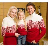 【cw】 ChristmasMatching SweatersPrinted Mother KnitDad Kids Jumpers Thicken Warm Turtleneck XmasLook 【hot】