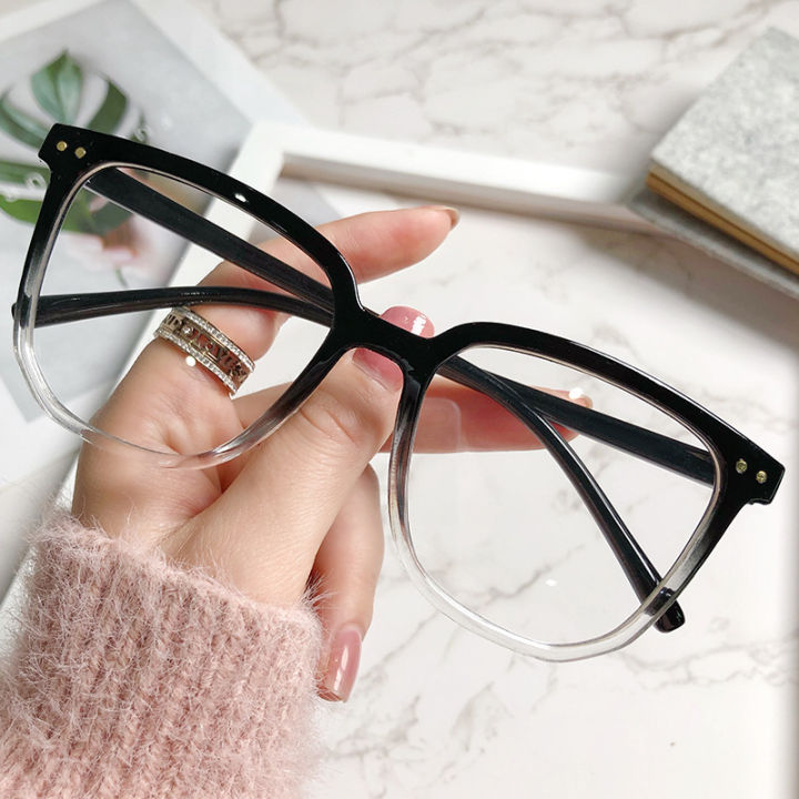 เกาหลีแฟชั่นไล่โทนสีดำขนาดใหญ่สแควร์ใสกรอบแว่นตาสุภาพสตรีป้องกันรังสีแว่นตาข้าวเล็บแว่นตา