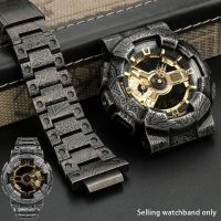 สายนาฬิกาสำหรับนาฬิกา Casio Samurai สีดำ GA110/100/120ซีรีส์สร้อยข้อมือดัดแปลงเหล็กกล้าไร้สนิมสไตล์วินเทจฝาโลหะ