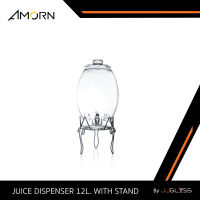 JJGLASS - (AMORN) JUICE DISPENSER 12L. WITH STAND - โหลแก้วจ่ายน้ำ โหลจ่ายน้ำ โหลเจาะก๊อก โหลมีก๊อก โหลค๊อกเทล พร้อมขาตั้ง ทรงหกเหลี่ยม ขนาด 12 ลิตร