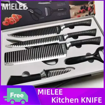 6 Pieces Professional Kitchen Knives Set With Giftbox，High Carbon Stainless  Steel Chef Knife set, Cutlery Set with Scissors and Peeler,  Non-Rusting&Non-Stick Coating