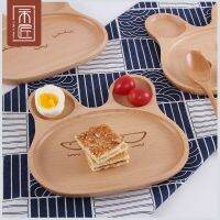 [COD] Wood Tray Cartoon Children Baby Dining Plate Snack