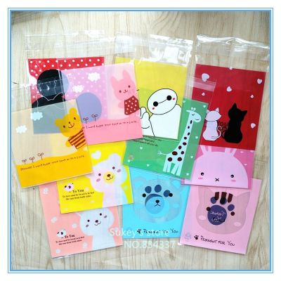 100pcs/lot 2 size Mixed style Cute cartoon animals plastic bags cookie packaging bag 7x7cm 10x10cm self adhesive bags Gift Wrapping  Bags