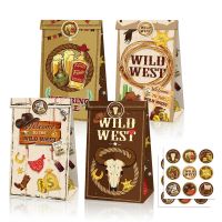 LB159 12pcs Cool Welcome to Wild West Cowboy Birthday Party Paper Gift Bags Sticker Boy Baby Shower Party Decorations Kraft Bag