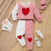 Infant Baby Girls Outfit 3-24M Valentines Day Long Sleeve Heart Pattern Sweatshirt Pullovers Contrast Color Long Pants Clothing  by Hs2023