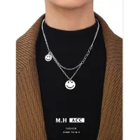 [COD] Double-layer hollow expression face necklace cute cartoon temperament gift students daily stack clavicle chain female