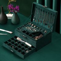 New Green 3-Layer Flannel Jewelry Organizer Box Necklaces Earrings Rings Display Holder Case for Women Large Capacity With Lock