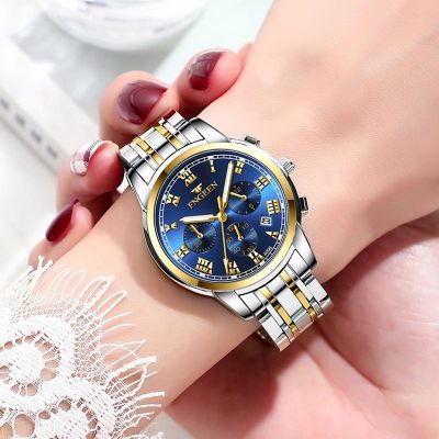 （A Decent035）นาฬิกาผู้หญิงสแตนเลสแฟชั่น RoundQuartzFolding Strap LadiesDate Wrist Watches