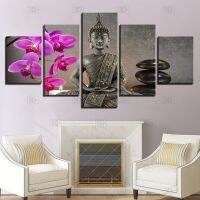 5Pcs ผ้าใบ Art โปสเตอร์ Modern Home Decor Wall Art ความละเอียดสูงพิมพ์พระพุทธรูปดอกไม้ภาพวาด Moth Orchid หินเทียน Pictures