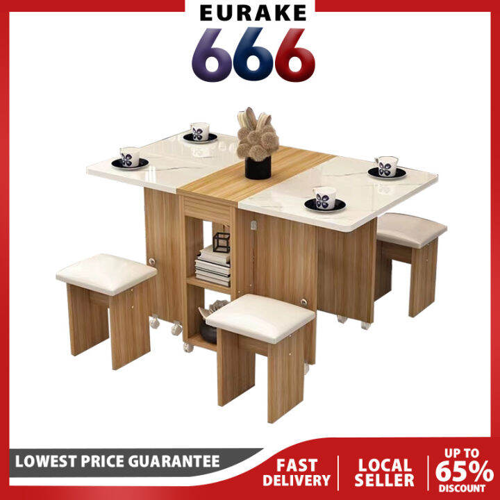 EURAKE Foldable Dining Table Set Space Save Slideable Multifunction