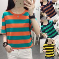 Short Sleeve T-shirt Korean Fashion Striped Top Blouse