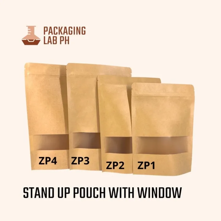 Vb Dlvgf Pcs Kraft Stand Up Pouch With Ziplock And Window